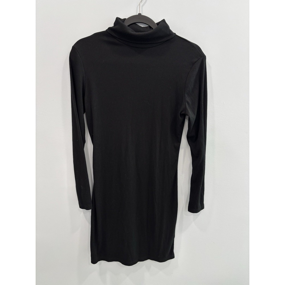 Lulus Black Ribbed Cowl Neck Bodycon Dress Long Sleeve Stretch Womens Soft
